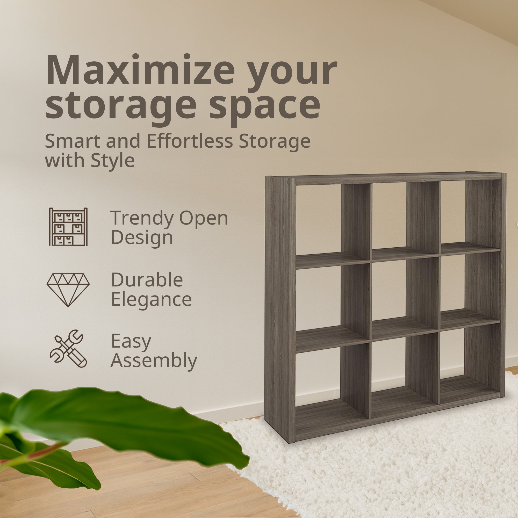 Decorative Bookcase Open Back 9-Cube Storage Organizer, Graphite Gray (Used) - VMInnovations