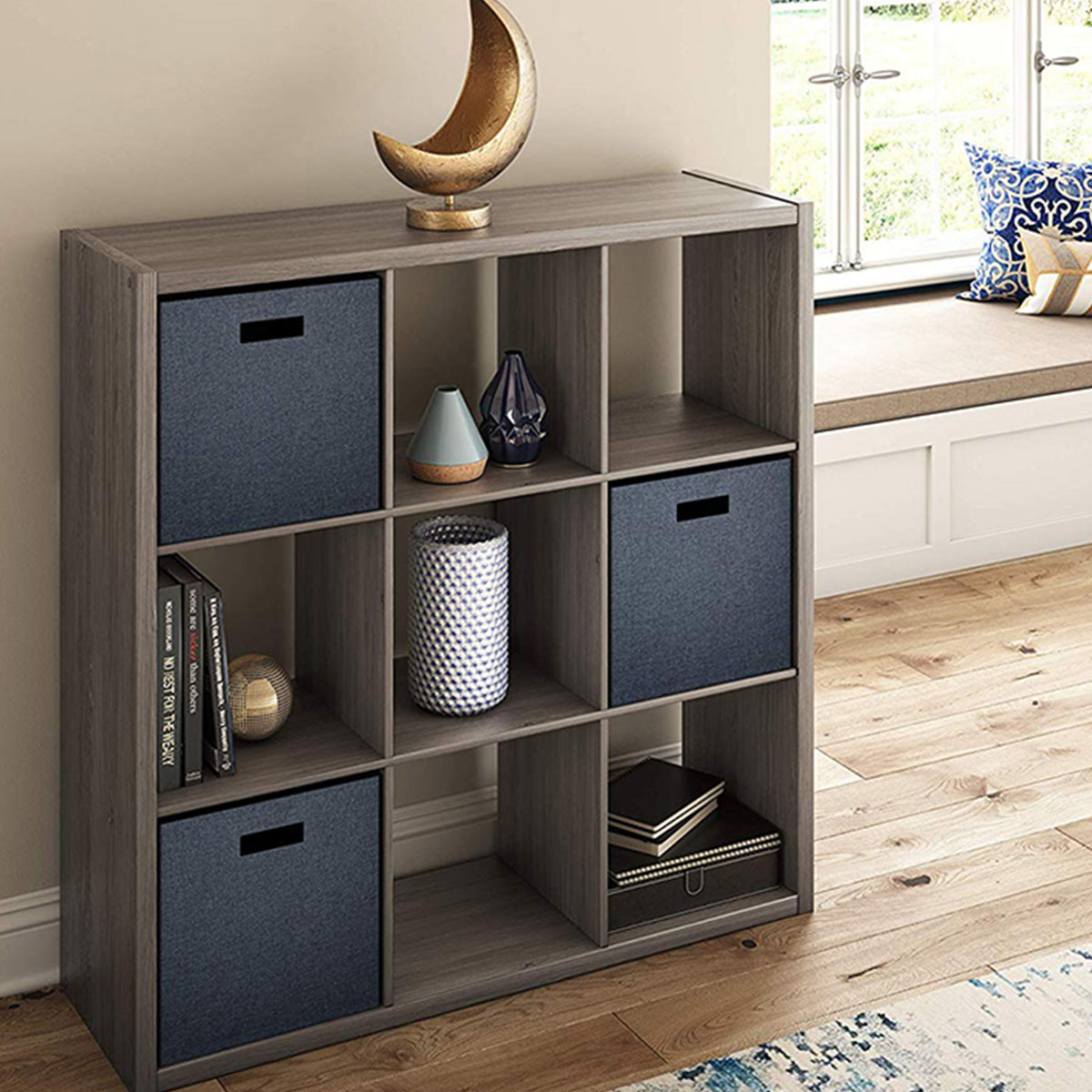 Decorative Bookcase Open Back 9-Cube Storage Organizer, Graphite Gray (Used)