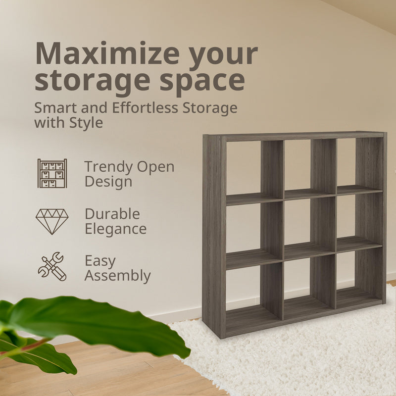 ClosetMaid Decorative Bookcase Open Back 9-Cube Storage Organizer, Graphite Gray