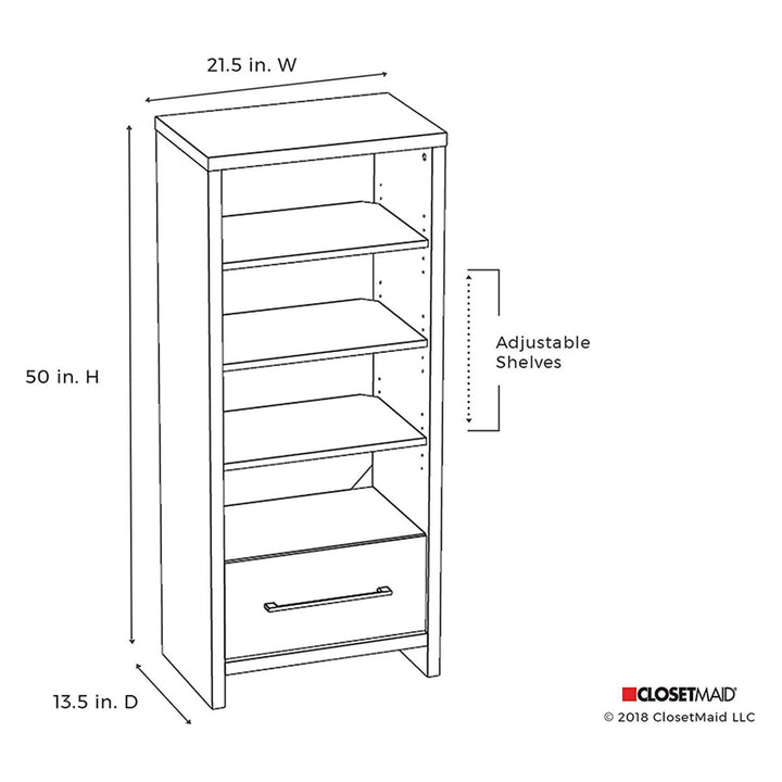 Decorative Media Storage Tower Bookcase with Drawer, White (Open Box)