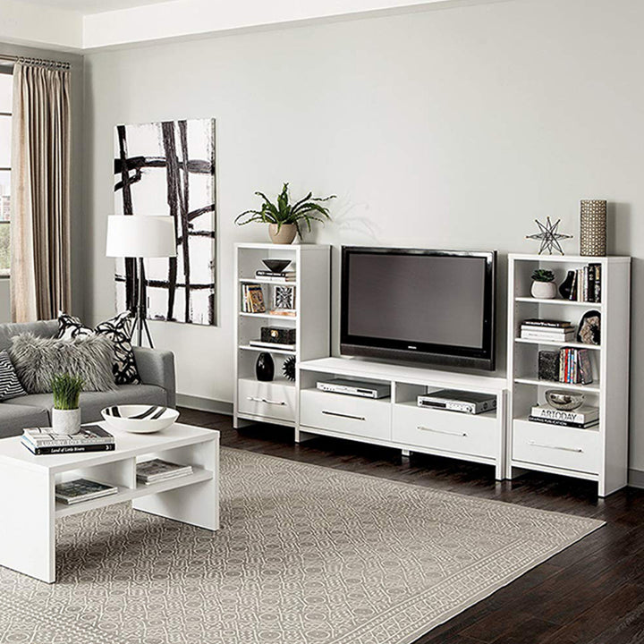 Decorative Media Storage Tower Bookcase with Drawer, White (Open Box)