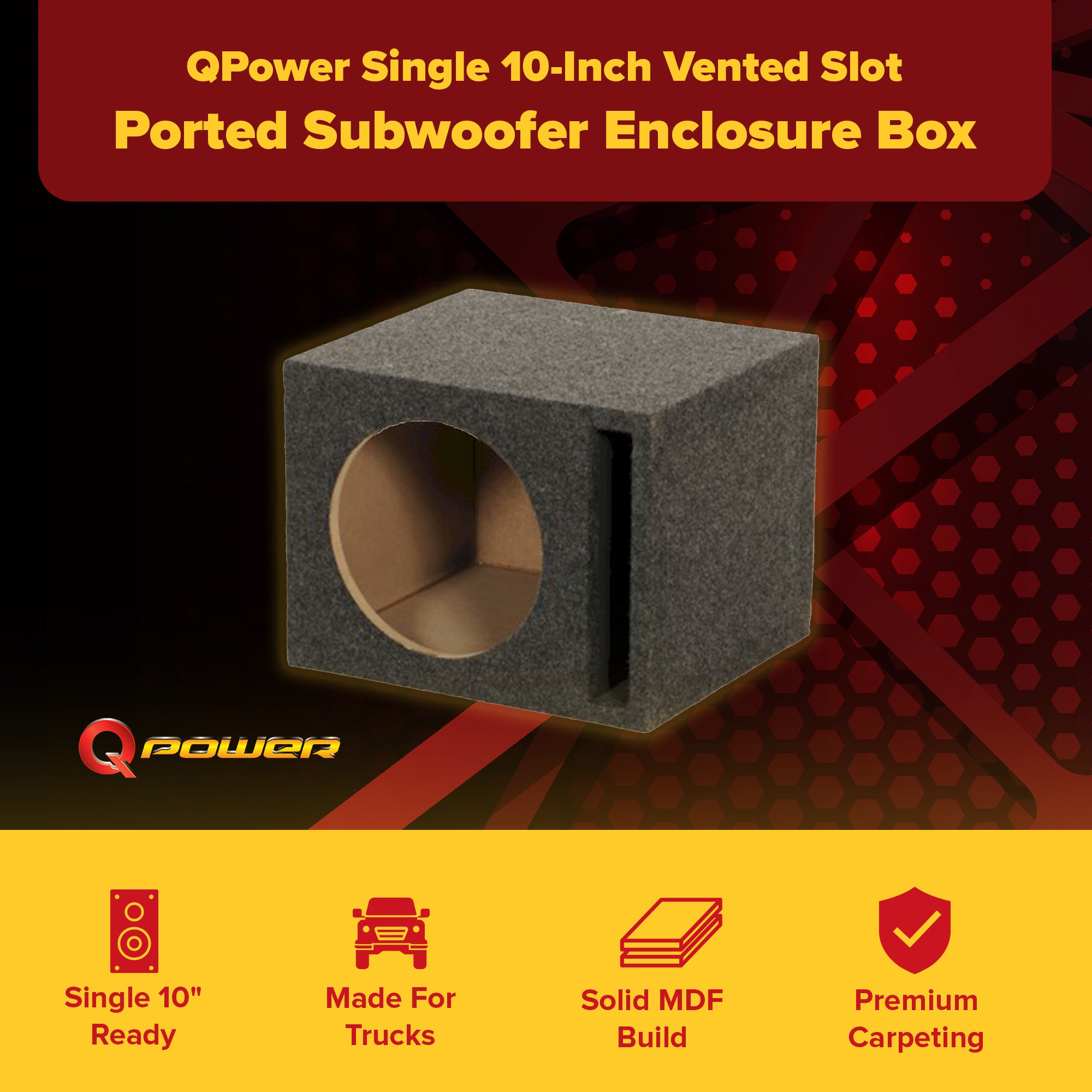 QPower QSBASS10 Single 10 Inch Vented Slot Ported Subwoofer Sub Enclosure Box - VMInnovations