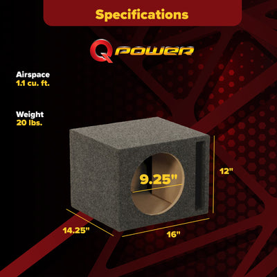 QPower QSBASS10 Single 10 Inch Vented Slot Ported Subwoofer Sub Enclosure Box - VMInnovations