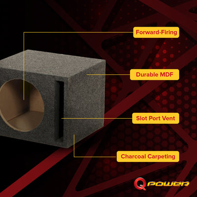 QPower QSBASS10 Single 10 Inch Vented Slot Ported Subwoofer Sub Enclosure Box - VMInnovations