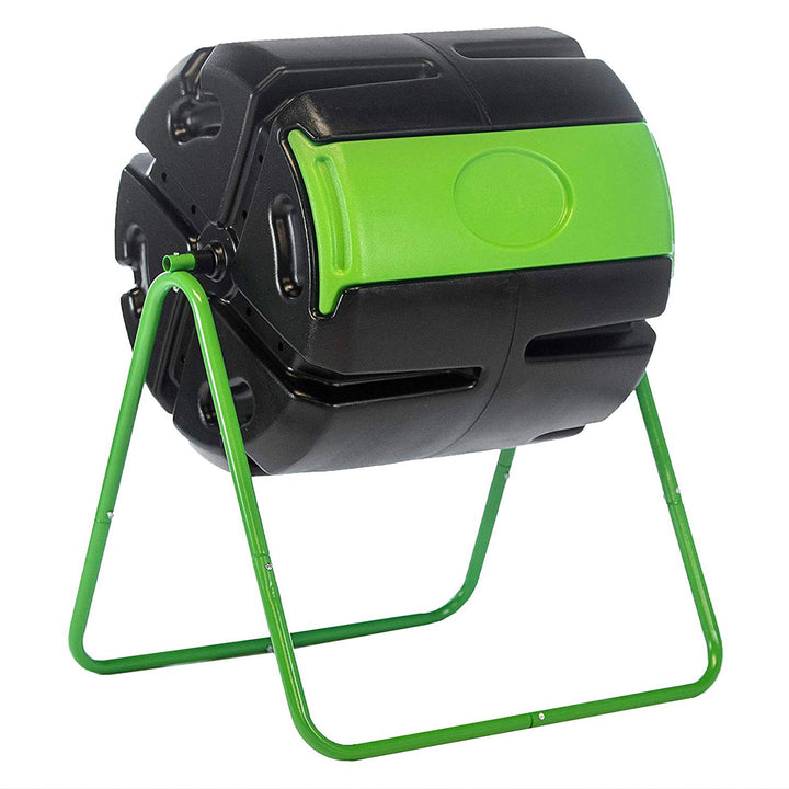 FCMP Outdoor HOTFROG 37 Gallon Plastic Single Roto Tumbling Composter Bin, Green