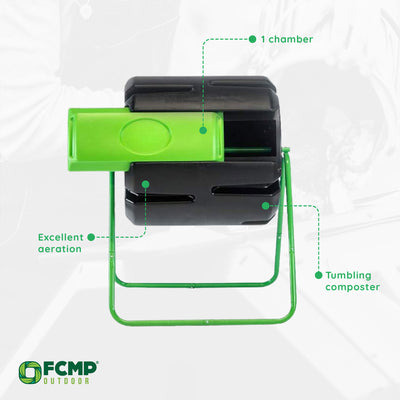 FCMP Outdoor HOTFROG 37 Gallon Plastic Single Roto Tumbling Composter Bin, Green - VMInnovations