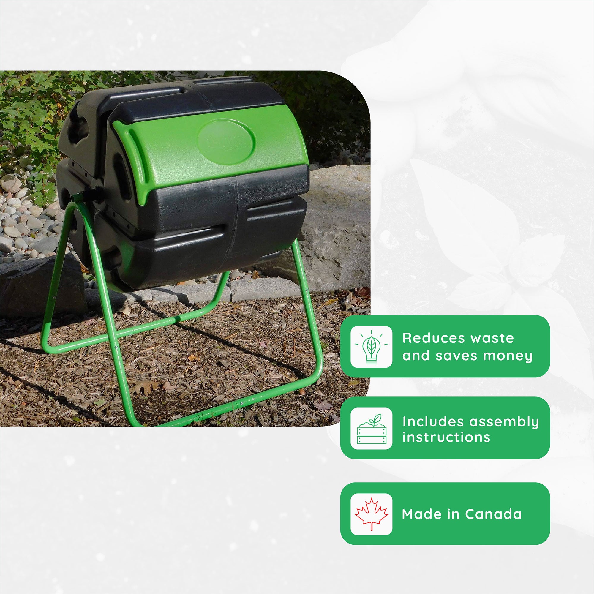 FCMP Outdoor HOTFROG 37 Gallon Plastic Single Roto Tumbling Composter Bin, Green - VMInnovations