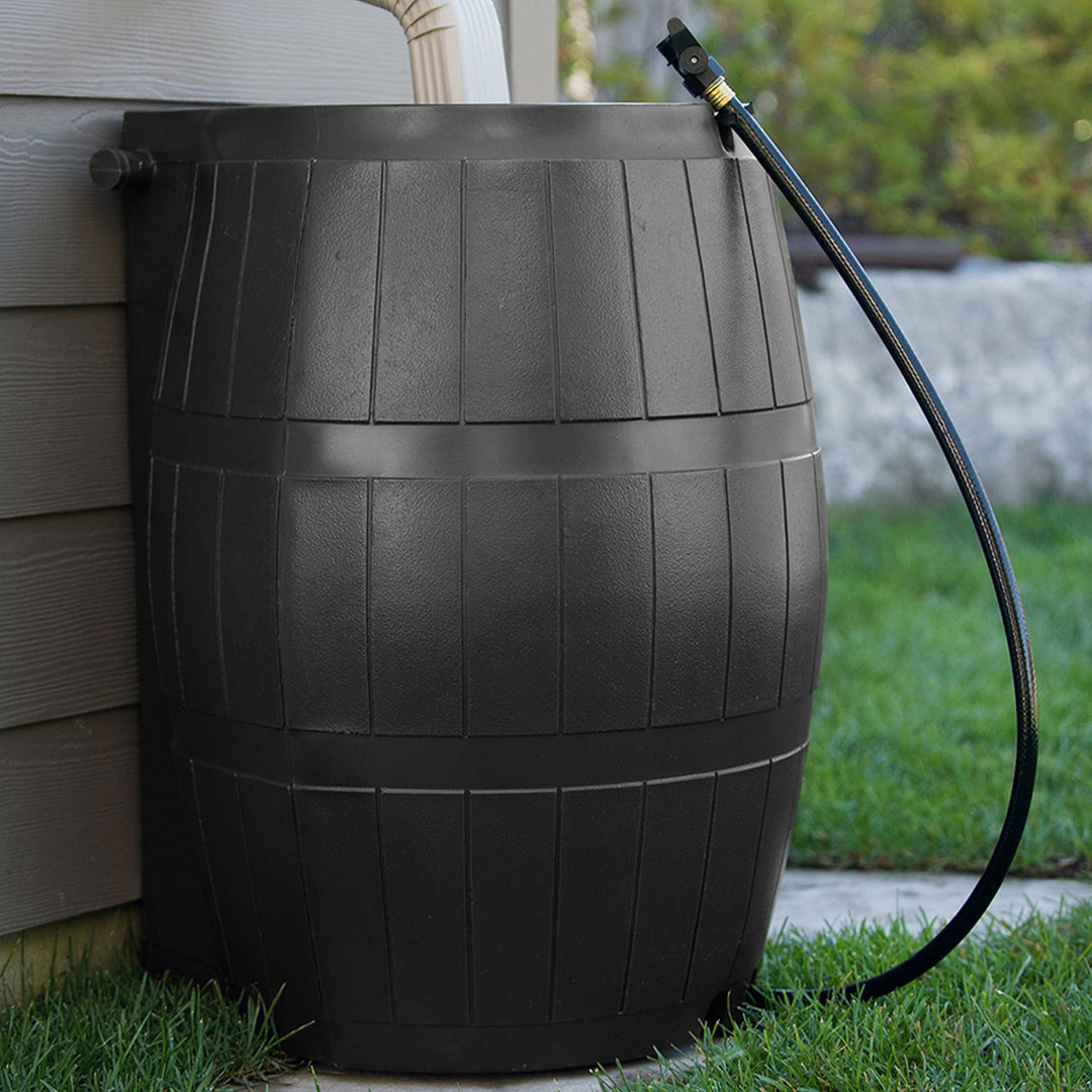 FCMP Outdoor RC4000-BLK 50-Gallon BPA Free Home Rain Water Catcher Barrel, Black