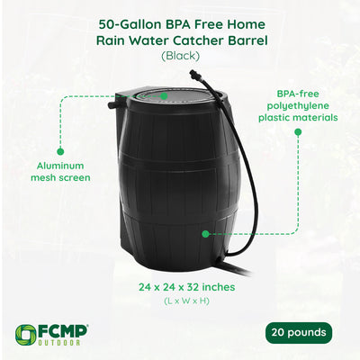 FCMP Outdoor 45-Gallon BPA Free Home Rain Water Catcher Barrel, Black (Open Box)