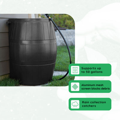 FCMP Outdoor 45-Gallon BPA Free Home Rain Water Catcher Barrel, Black (Open Box)