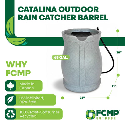 FCMP Outdoor Water Irrigation 45 Gal Catalina Rain Barrel, Light Granite (Used) - VMInnovations