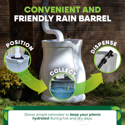 FCMP Outdoor Water Irrigation 45 Gal Catalina Rain Barrel, Light Granite (Used)