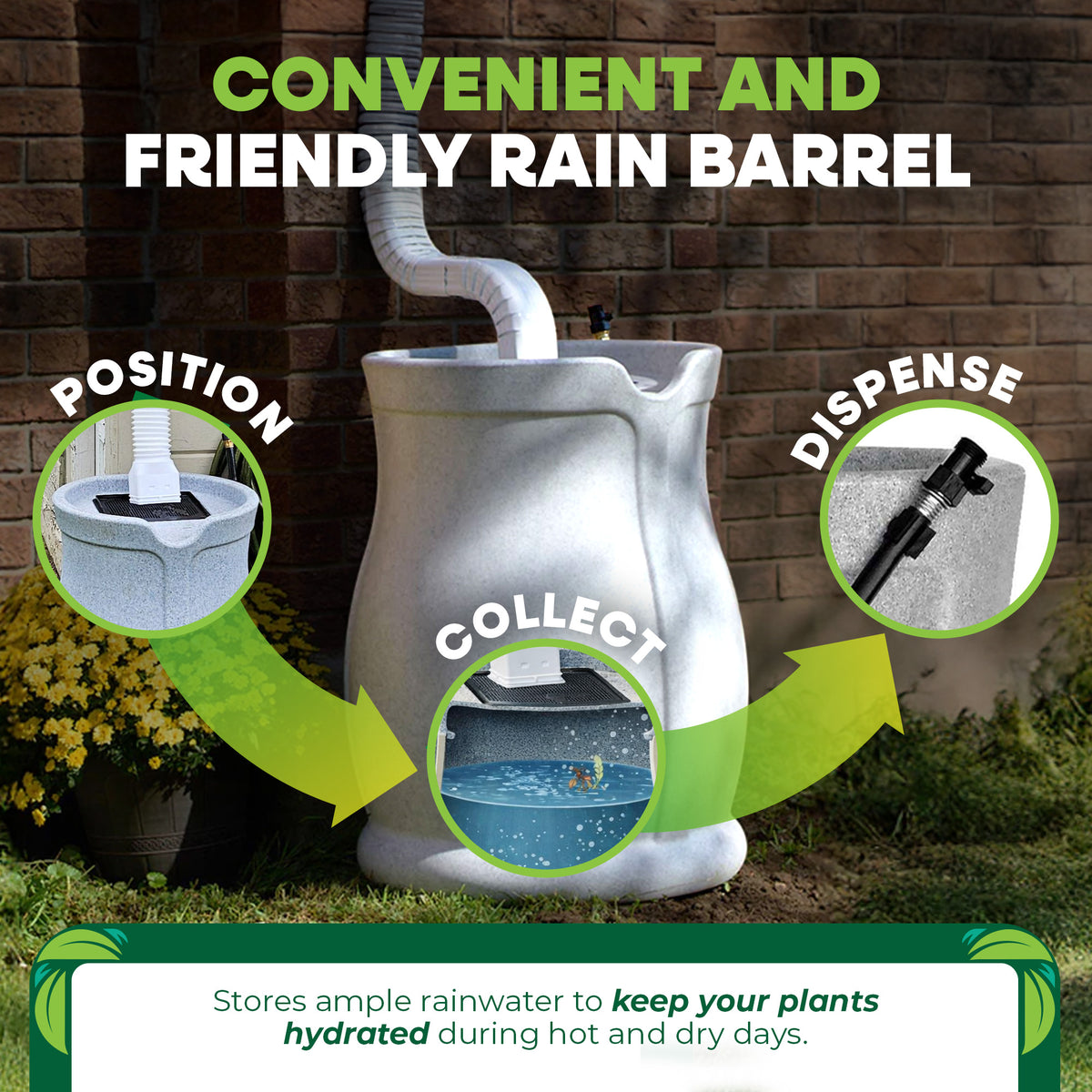FCMP Water Irrigation 45 Gallons Catalina Rain Barrel, Light Granite (Open Box)