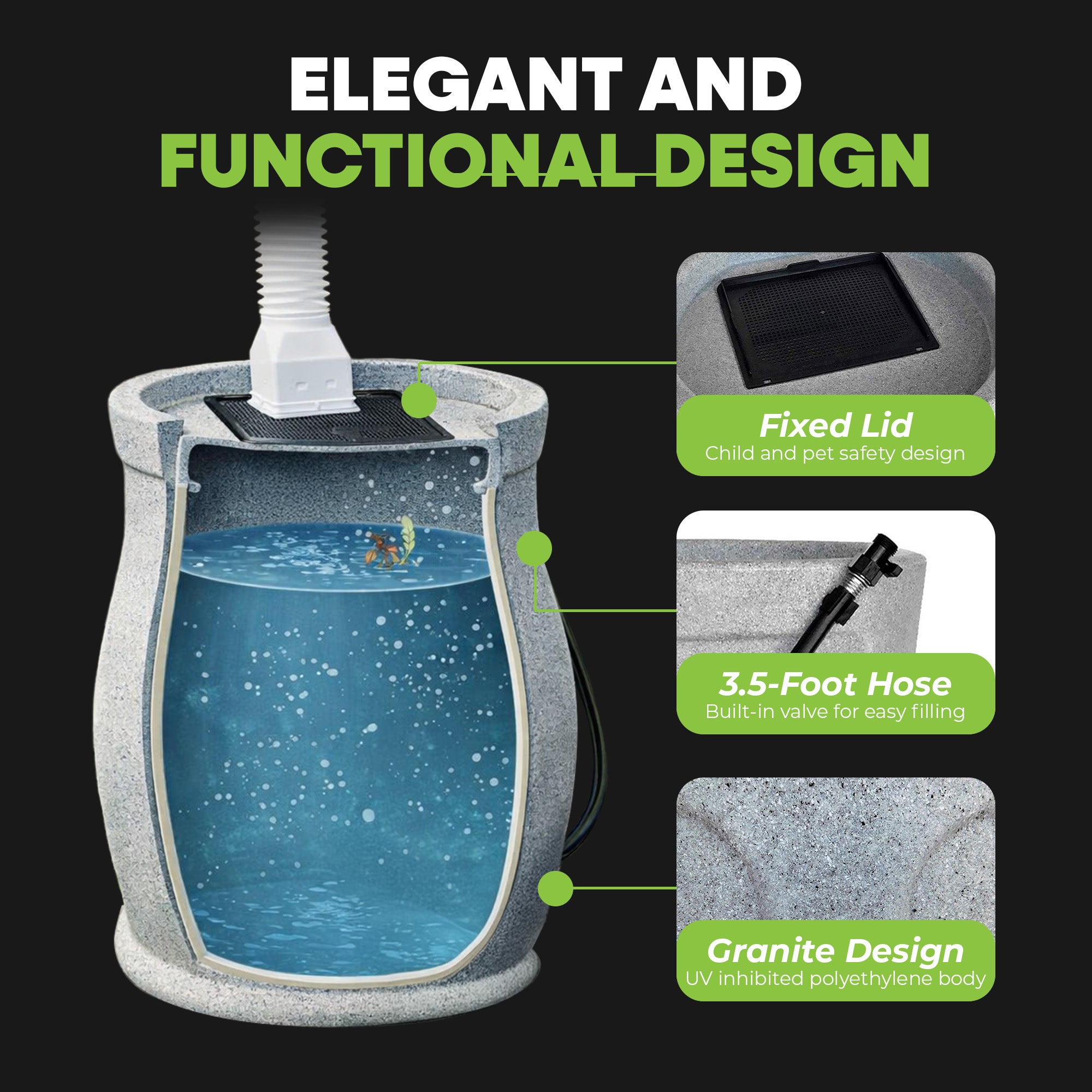 FCMP Outdoor Water Irrigation 45 Gal Catalina Rain Barrel, Light Granite (Used) - VMInnovations