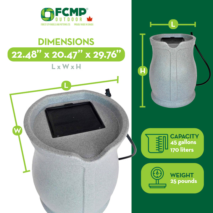FCMP Outdoor Catalina 45 Gallon Water Outdoor Rain Catcher Barrel, Light Granite