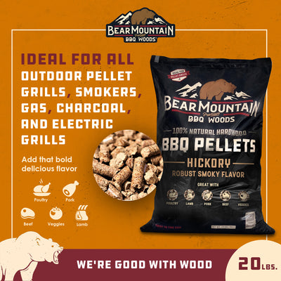 Bear Mountain BBQ All-Natural Hardwood Hickory Smoker Pellets, 20 Lb (3 Pack)