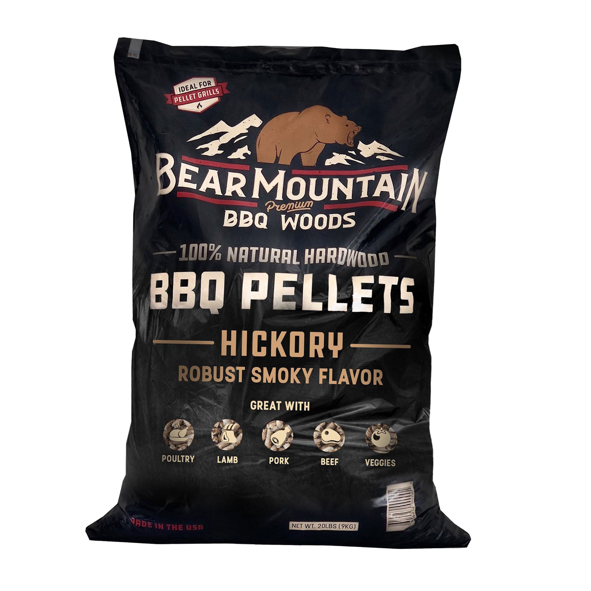 Bear Mountain BBQ Premium All-Natural Hardwood Hickory Smoker Pellets, 20 Pounds (Refurbished) - VMInnovations