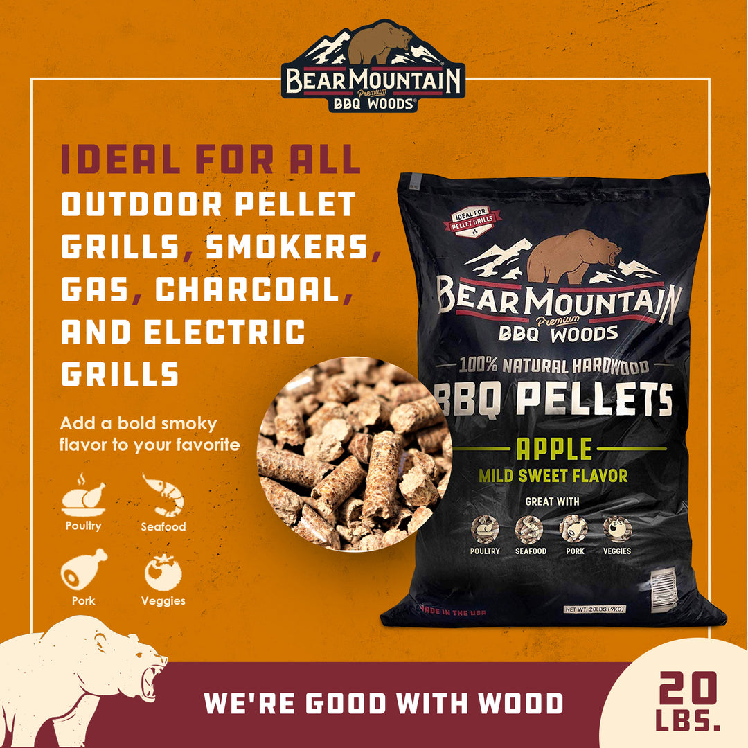 Bear Mountain BBQ Premium All-Natural Hardwood Apple Smoker Pellets, 20 Pounds - VMInnovations