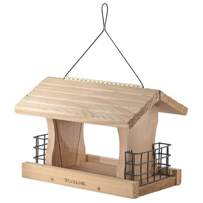 Woodlink Deluxe Cedar Wood Hanging Bird Feeder with Cable and Suet Cages, Brown