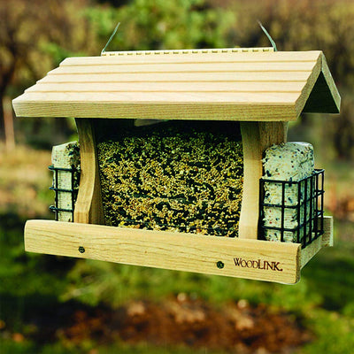 Woodlink Deluxe Cedar Wood Hanging Bird Feeder with Cable and Suet Cages, Brown - VMInnovations