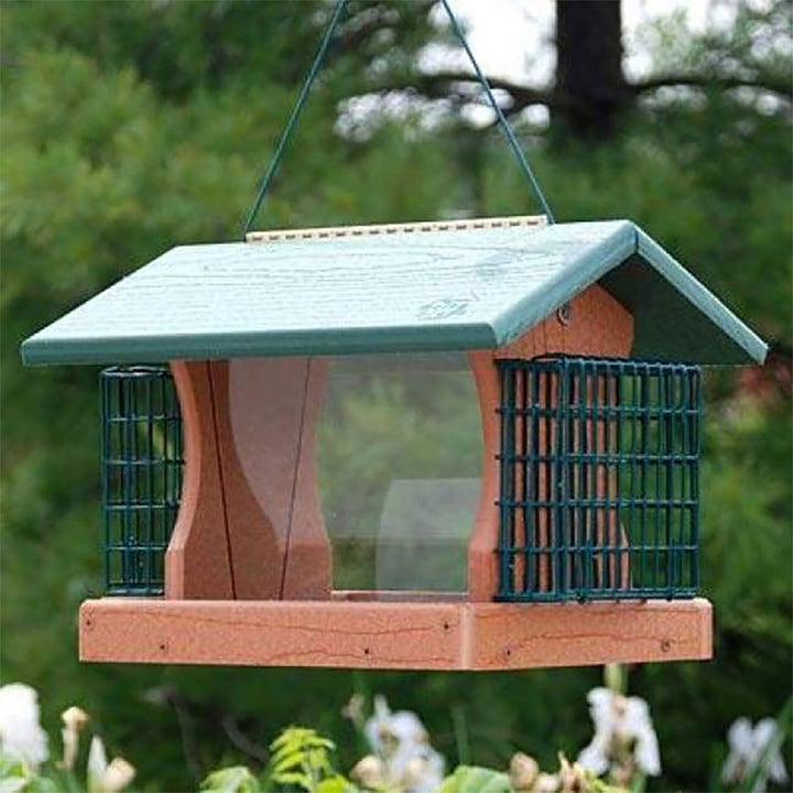 Woodlink Going Green 5.5lb Seed Hanging Bird Feeder w/2 Suet Cages, Green (Used)