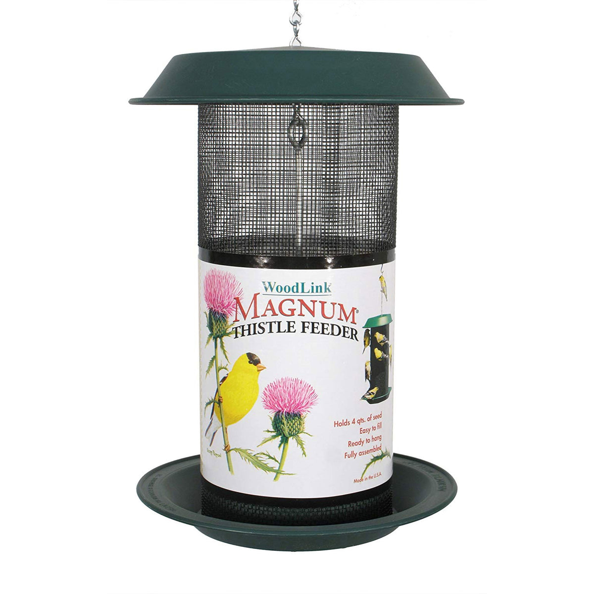 Woodlink Magnum 4-Quart Nyjer Thistle Seed Hanging Screen Bird Feeder, Green