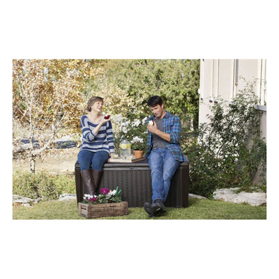 Keter 220941 Sumatra 135 Gallon Outdoor Pool Cushion Storage Deck Box, Brown (Refurbished)