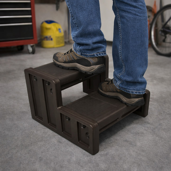 Vinyl Works 22 Inch Junior Resin Multi Purpose Home Spa and Hot Tub Steps, Mocha - VMInnovations