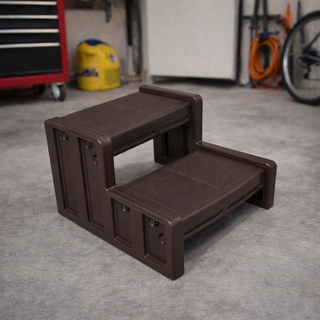 Vinyl Works 22 Inch Junior Resin Multi Purpose Home Spa and Hot Tub Steps, Mocha - VMInnovations