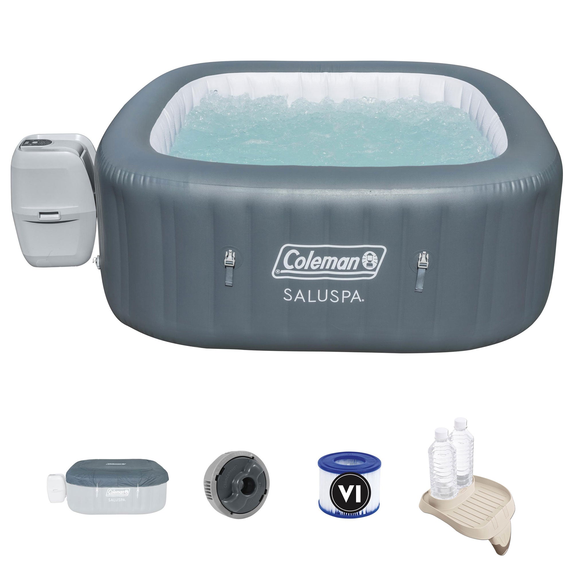 Coleman SaluSpa 4 Person Inflatable Hot Tub with Intex Attachable Cup Holder