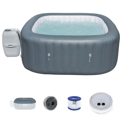 Coleman SaluSpa 4 Person Inflatable Hot Tub, Gray & Qualco 6 Month Chemical Kit