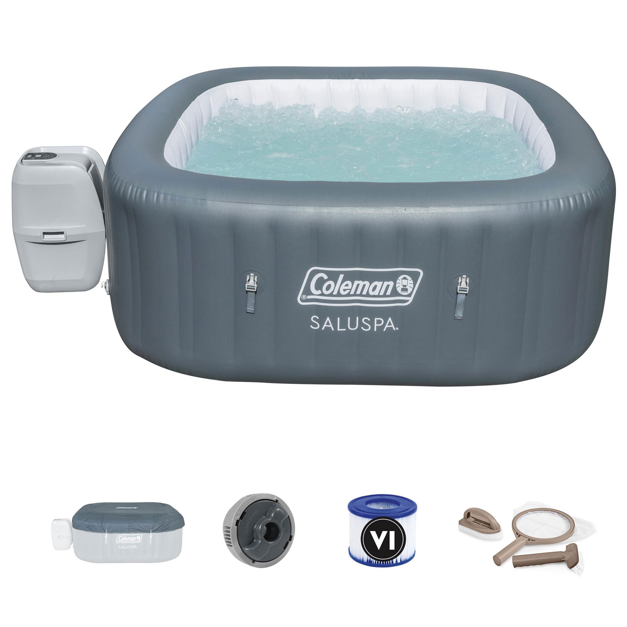 Coleman SaluSpa 4 Person Inflatable Outdoor Hot Tub Spa & Intex Maintenance Kit - VMInnovations
