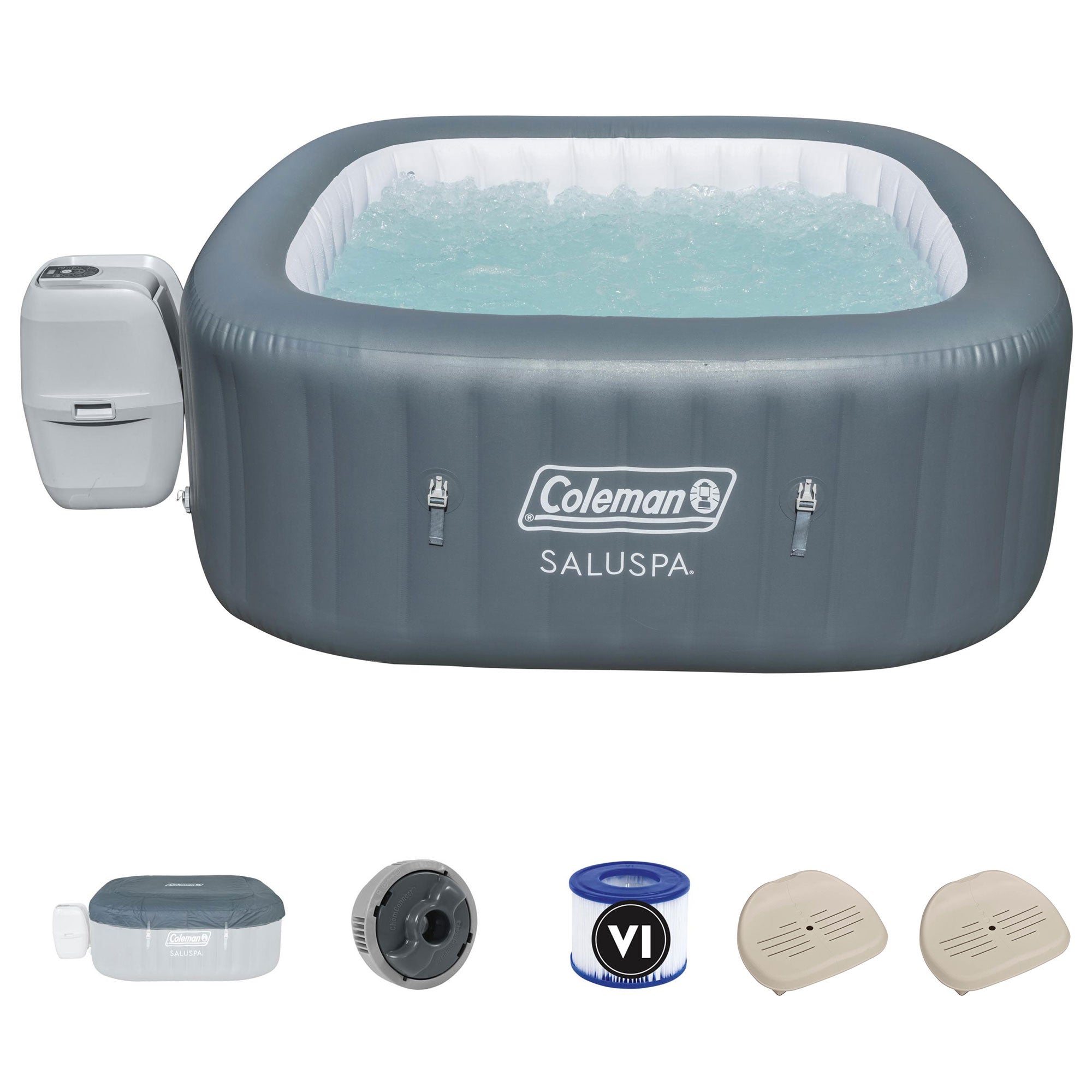 Coleman SaluSpa 4 Person Inflatable Outdoor Hot Tub & 2 Intex Inflatable Seats - VMInnovations