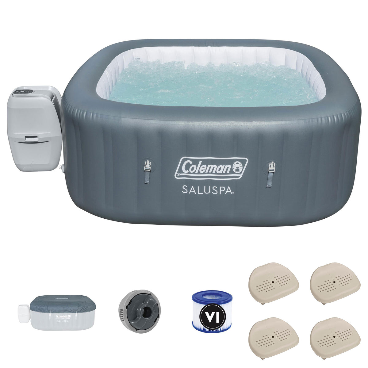 Coleman SaluSpa 4 Person Inflatable Outdoor Hot Tub and 4 Inflatable Seats