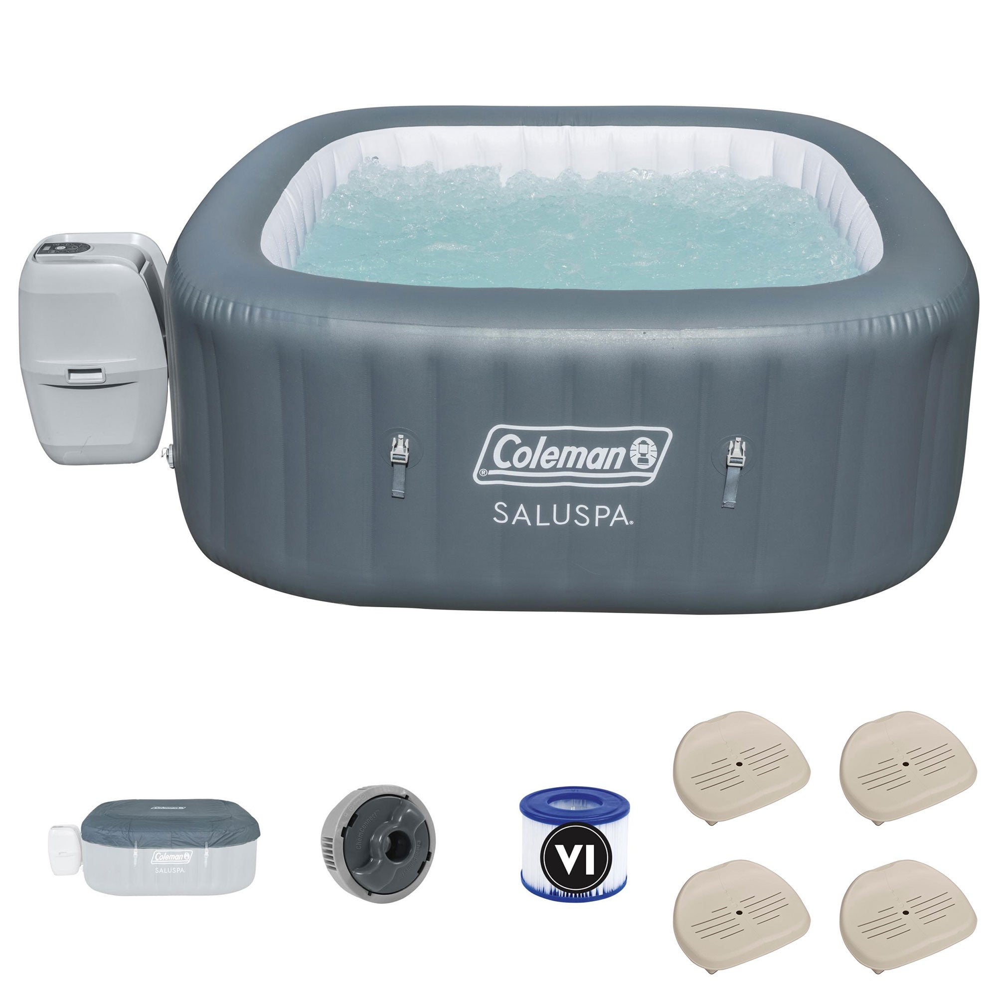 Coleman SaluSpa 4 Person Inflatable Outdoor Hot Tub and 4 Inflatable Seats