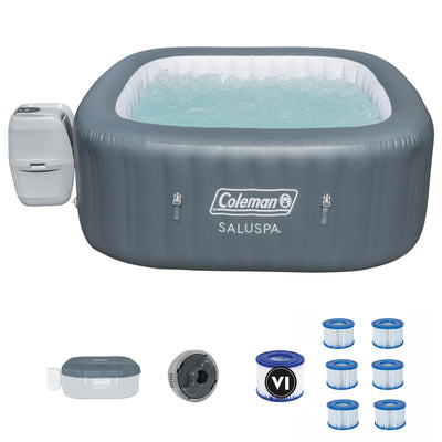 Coleman SaluSpa 4 Person Square Portable Inflatable Hot Tub & 6-Pack of Filters