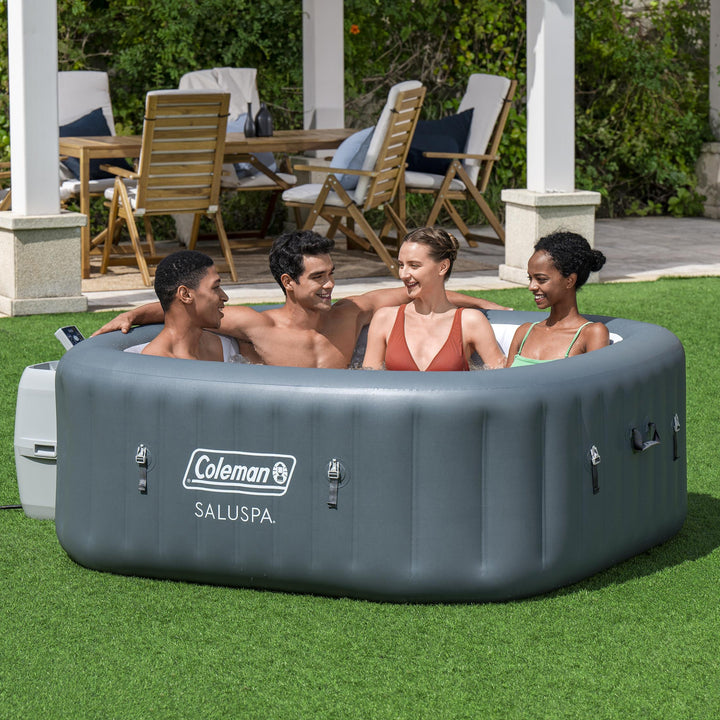 Coleman SaluSpa 4 Person Portable Inflatable Square Hot Tub & 12 Bestway Filters - VMInnovations
