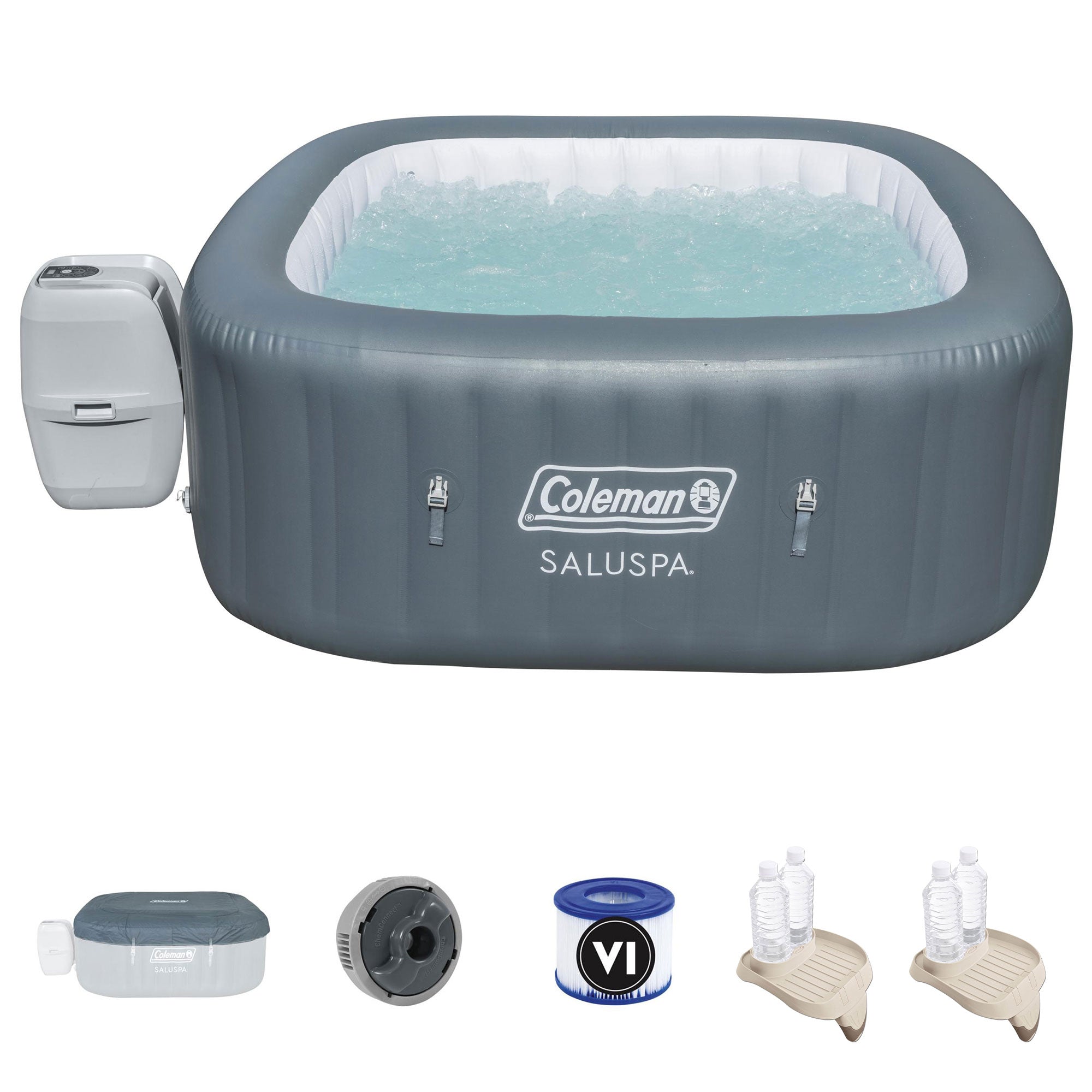 Coleman SaluSpa 4 Person Portable Inflatable Hot Tub with 2 Intex Cup Holders