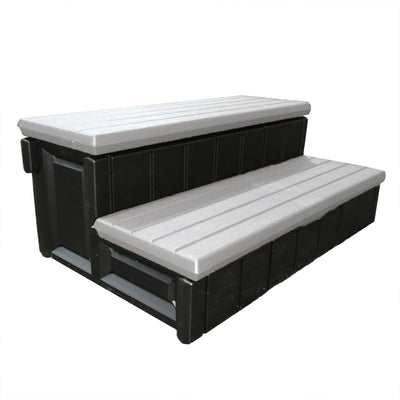 LifeSmart 4 Person Square Hot Tub Spa w/ 36 Inch Hot Tub Storage Steps, Gray