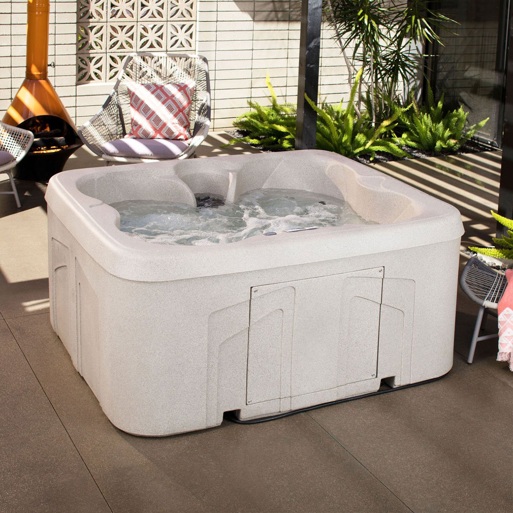LifeSmart 4 Person Square Hot Tub Spa w/ 36 Inch Hot Tub Storage Steps, Gray
