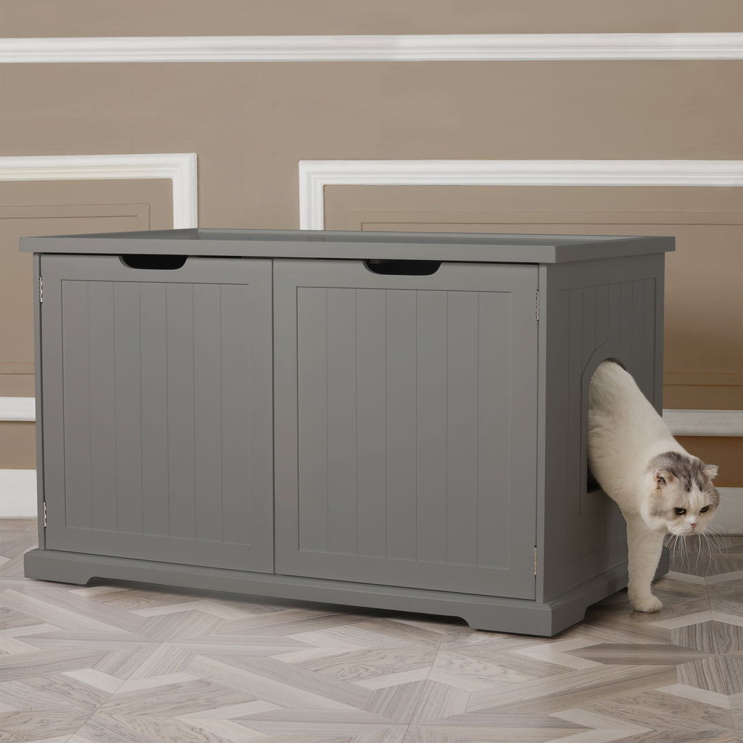Merry Pet Cat Washroom Bench with Removable Partition Wall, Gray (For Parts)