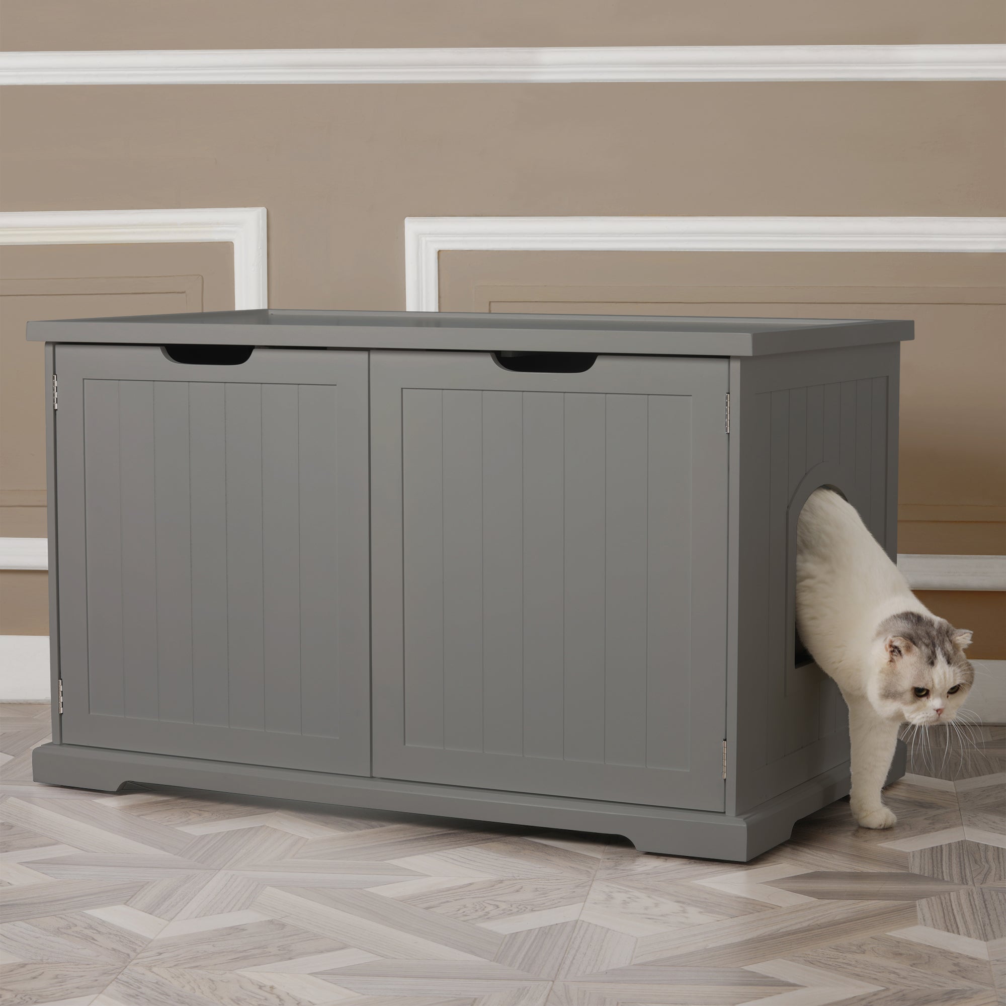 Merry Pet Cat Washroom Bench with Removable Partition Wall, Gray (Used) - VMInnovations