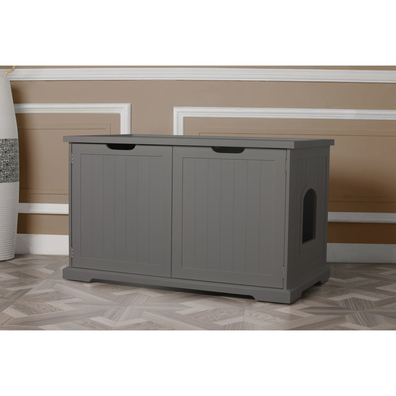 Merry Pet Cat Washroom Bench with Removable Partition Wall, Gray (Used)