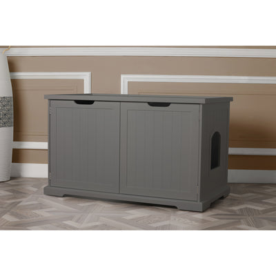 Merry Products Pet Cat Washroom Storage Bench w/Removable Partition Wall, Gray