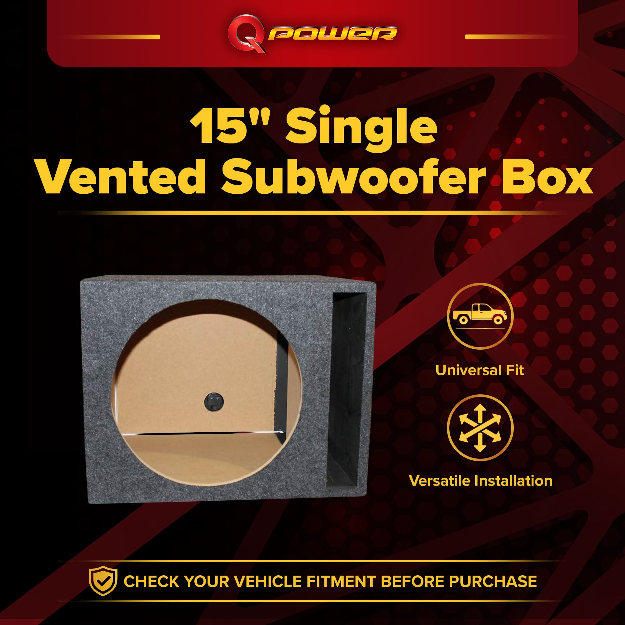 QPower 15" Single Empty Vented Ported Car Audio Sub Box Enclosure (For Parts)
