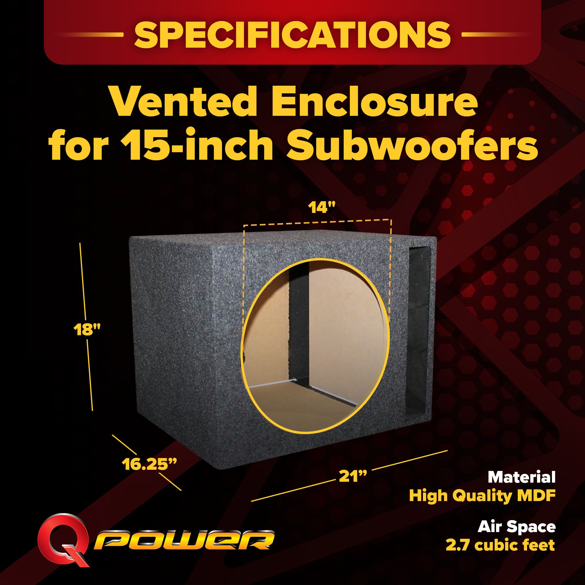 QPower 15" Single Empty Vented Ported Car Audio Sub Box Enclosure (For Parts)