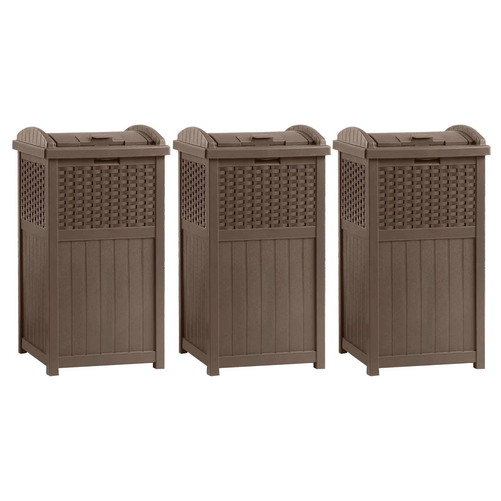 Suncast Trash Hideaway 33 Gallon Resin Wicker Outdoor Garbage Container (3 Pack) - VMInnovations