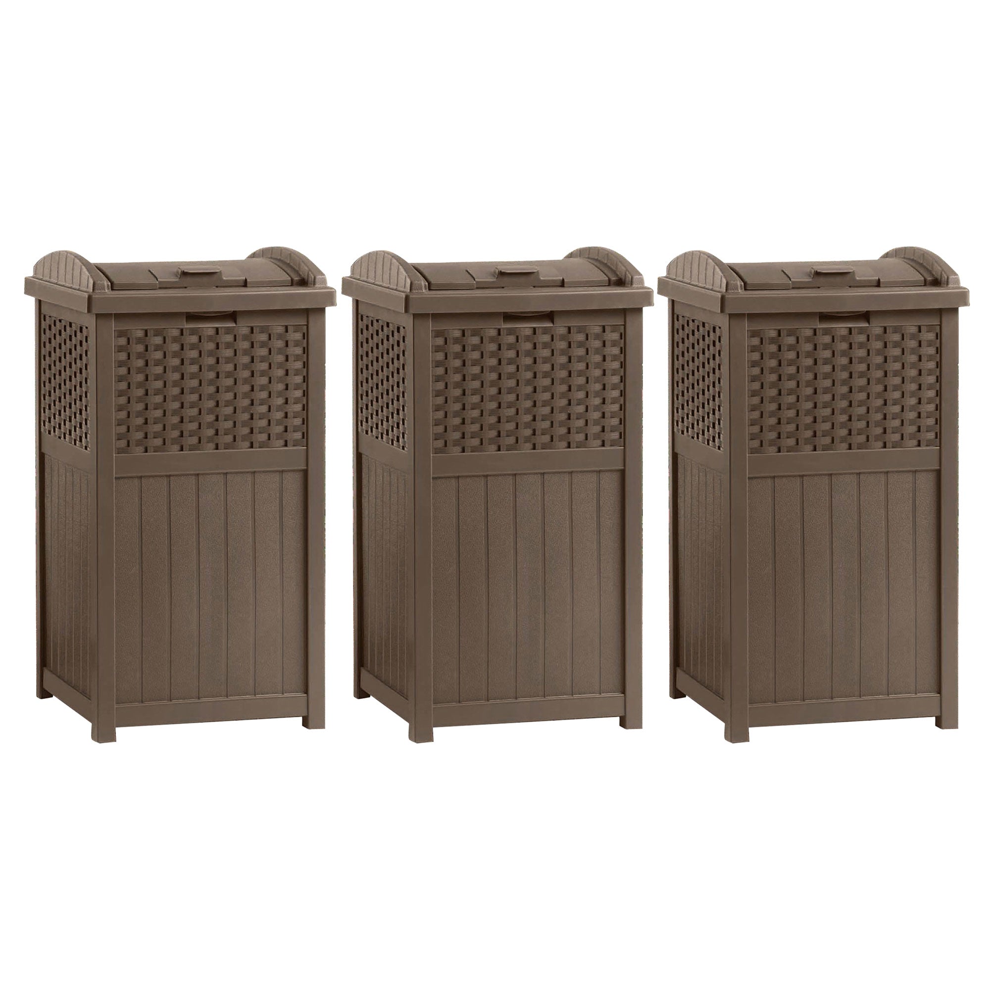 Suncast Trash Hideaway 33 Gallon Resin Wicker Outdoor Garbage Container (3 Pack) - VMInnovations