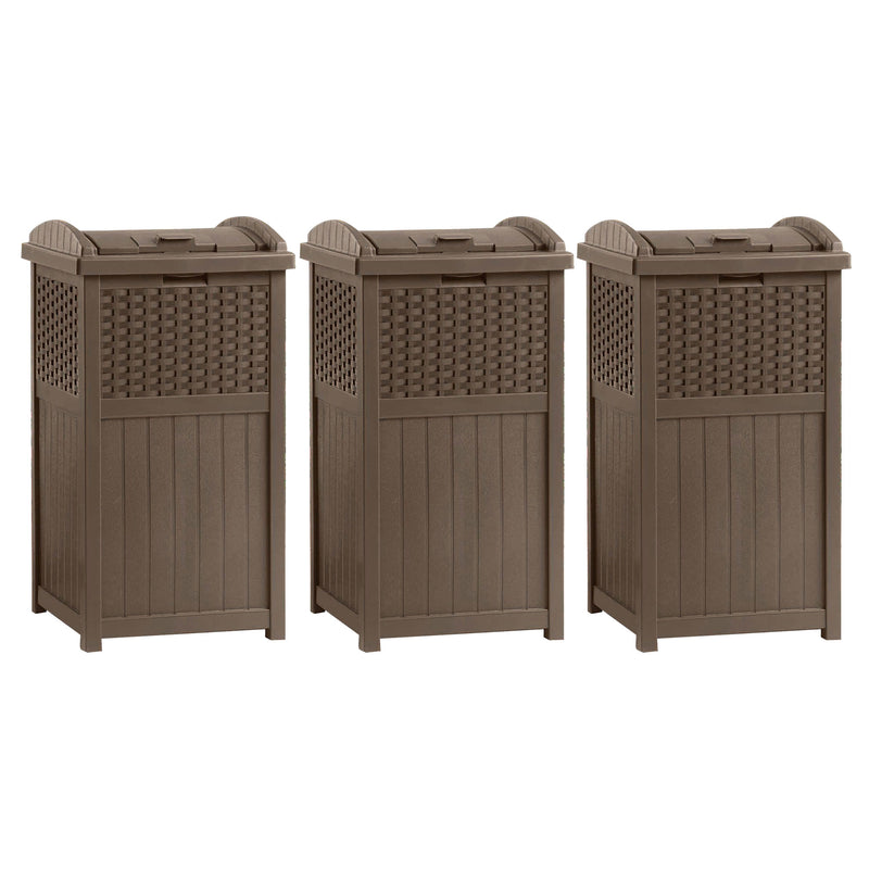 Suncast Trash Hideaway 33 Gallon Resin Wicker Outdoor Garbage Container (3 Pack)