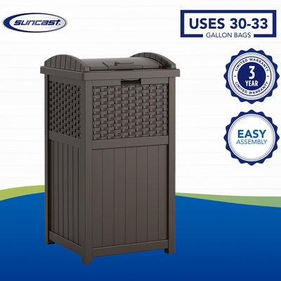 Suncast Trash Hideaway 33 Gallon Resin Wicker Outdoor Garbage Container (3 Pack) - VMInnovations
